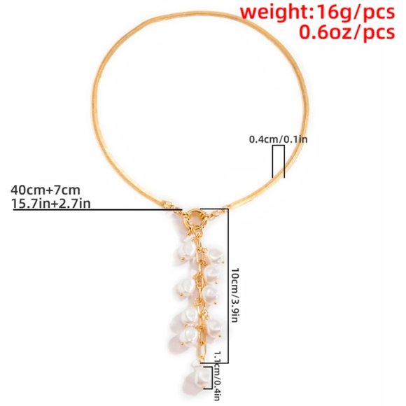 Kpop Irregular Pearl Pendant Snake Chain Tassel Choker Necklace - Picture 6 of 6